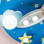 Lumendat Modern Art Deco Kids Wood Plastic Round Rocket Starry Sky LED Flush Mount Ceiling Light For Bedroom Lumendat