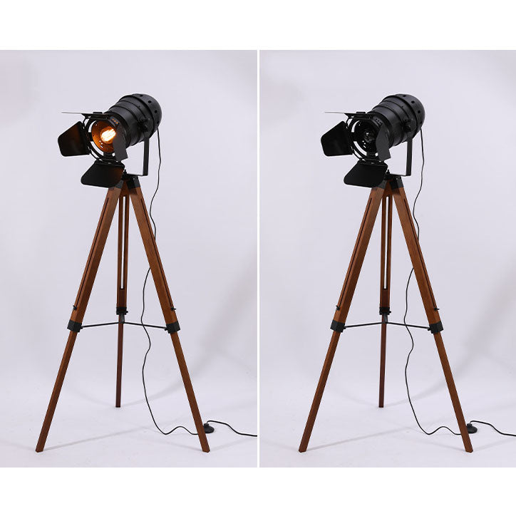 Industrial Vintage Solid Wood Iron Photographer Tripod 1-Light Standing Floor Lamp Lumendat