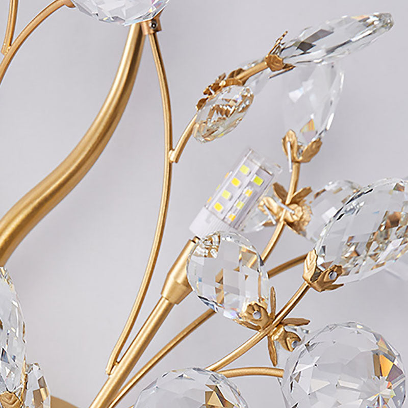 Modern Luxury Crystal Floral Branch Iron 3-Light Wall Sconce Lamp For Living Room
