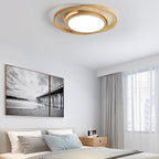 Minimalist Log Wooden Circle Ring LED Flush Mount Ceiling Light BulbSquare