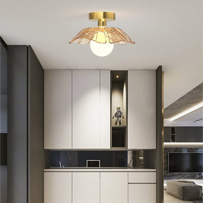 Modern Light Luxury Glass Flower Design Iron 1-light Semi-flush Mount Ceiling Light