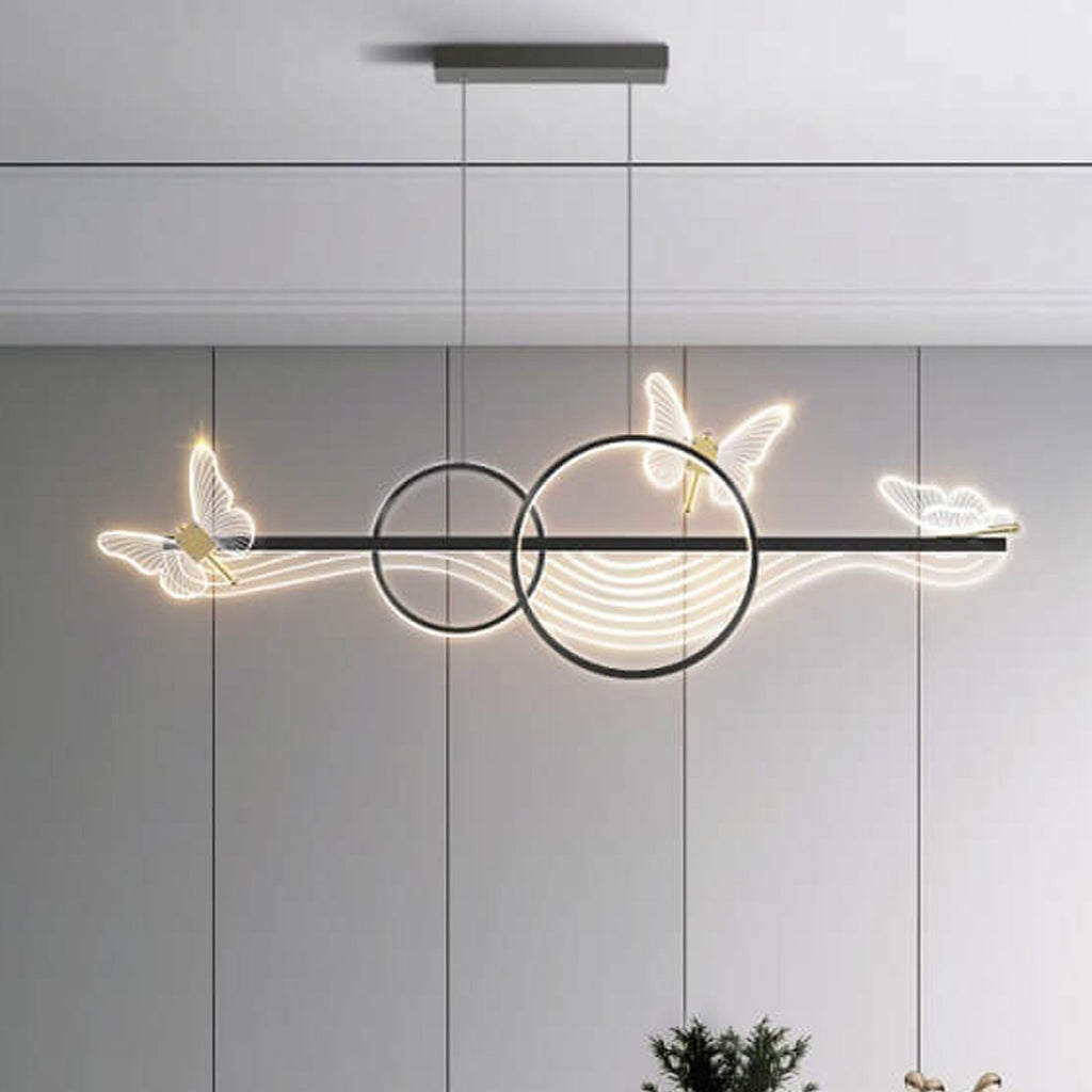 Nordic Light Luxury Butterfly Round Linear Island Light LED Chandelier BulbSquare