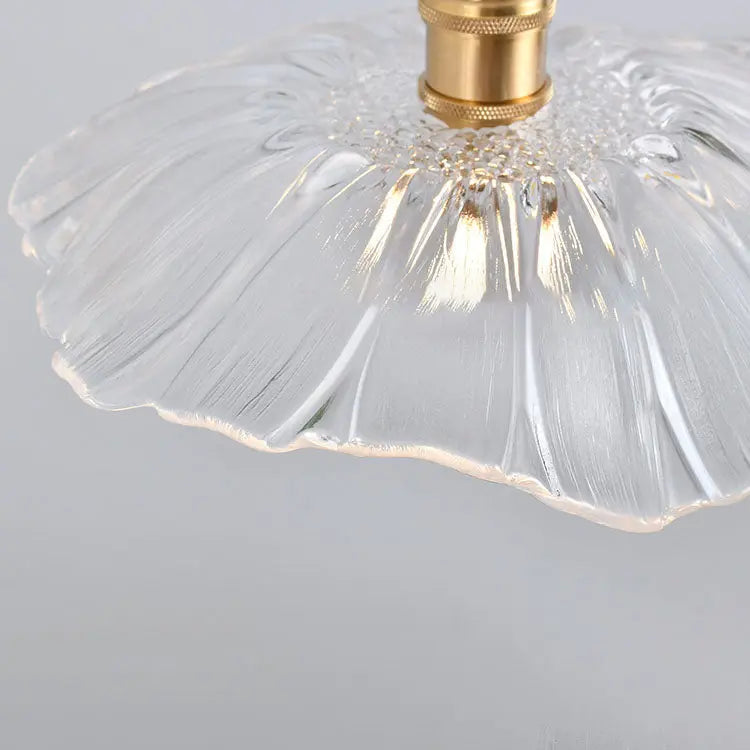 Nordic Vintage Clear Glass Flower Shape Brass 1-light Pendant Light Lumendat