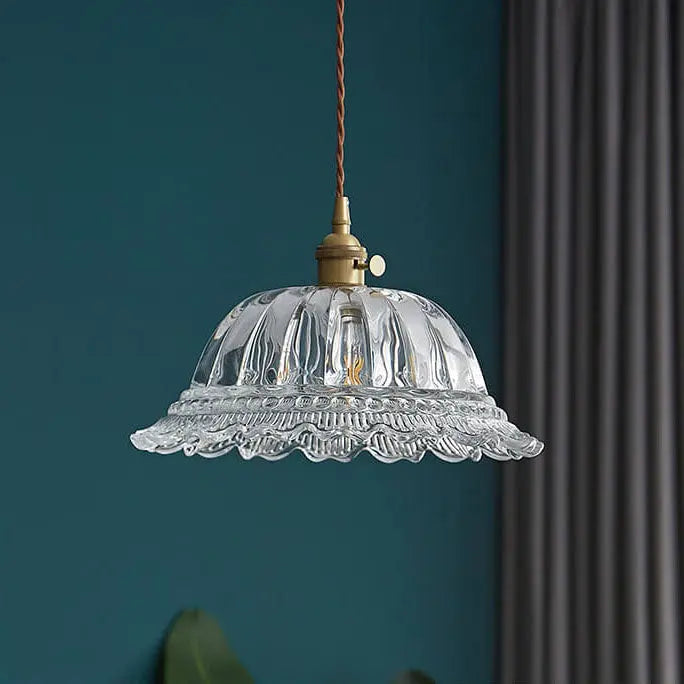 Contemporary Nordic Floral Glass Brass 1-light Pendant Light for Living Room & Bedroom BulbSquare