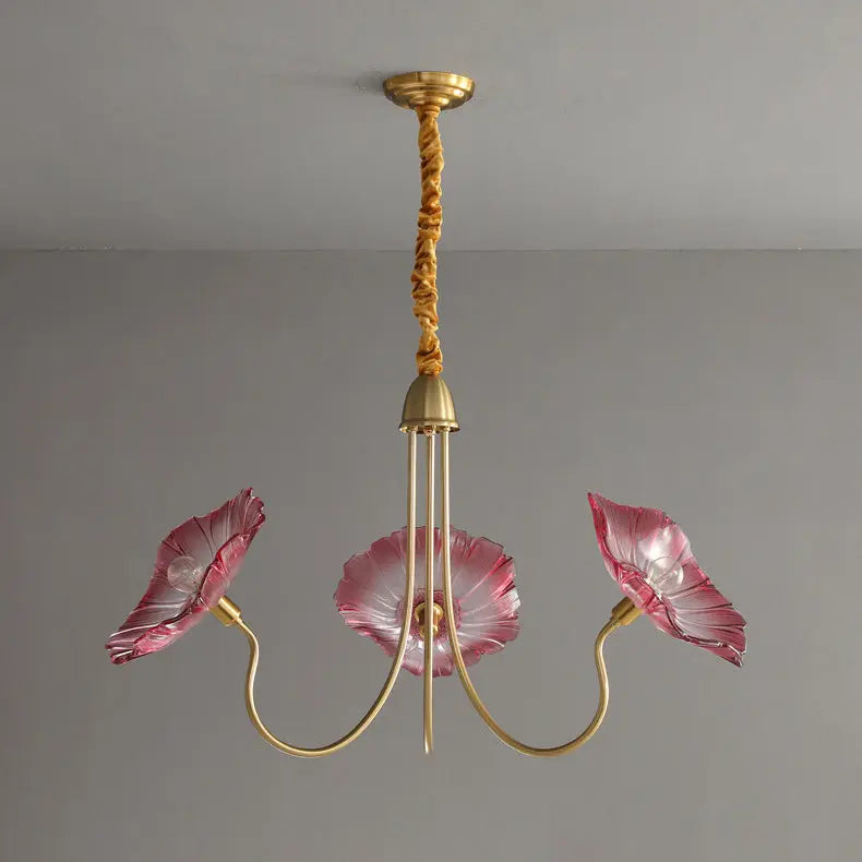 Modern Art Deco Gold Finish Frame Lotus Leaf Glass Shade 3/6-light Chandelier for Living Room Lumendat