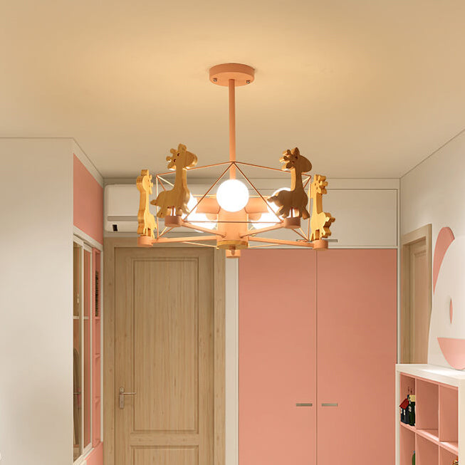 Scandinavian Modern Childlike Giraffe Diamond Pentagram Windmill Iron Wood Glass 4/5 Light Semi-Flush Mount Ceiling Light Lumendat