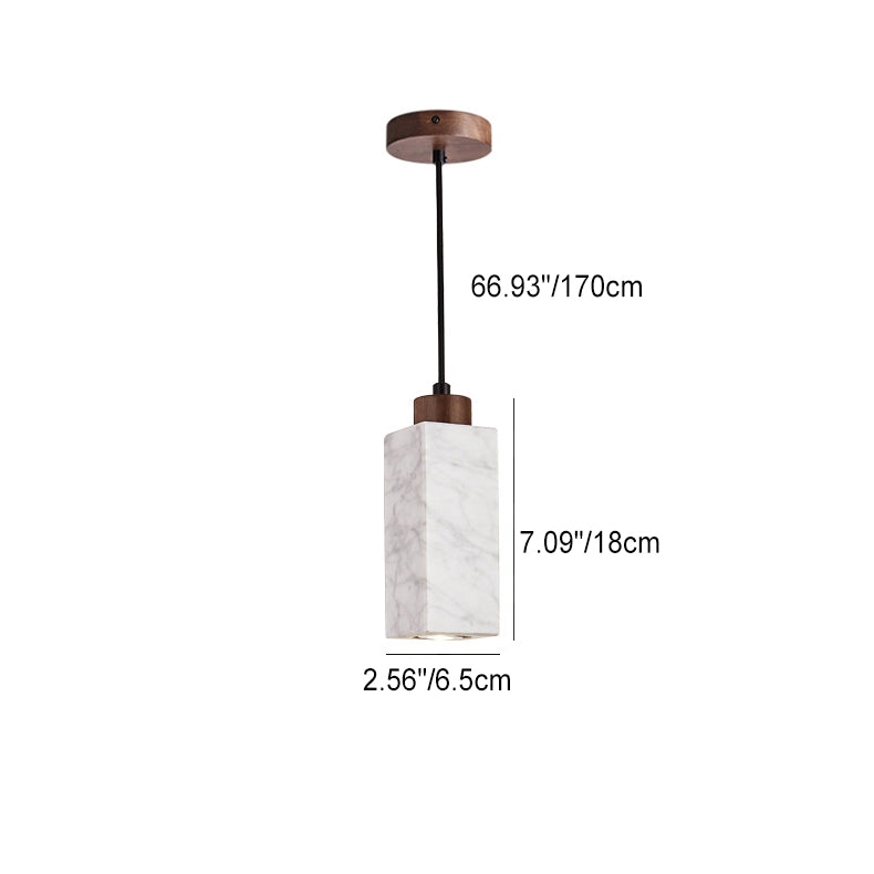 Modern Minimalist Rectangular Solid Wood Marble 1-light Pendant Light for Bedroom