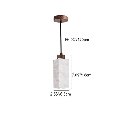 Modern Minimalist Rectangular Solid Wood Marble 1-light Pendant Light for Bedroom