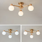 Traditional Japanese Wabi-sabi Rubberwood Hardware Glass 3/6/8-Light Flush Mount Lighting For Living Room Lumendat