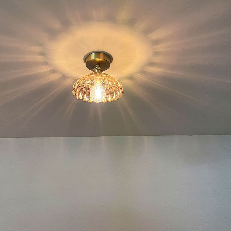 Vintage Brass Glass Dome 1-light Semi-flush Mount Ceiling Light