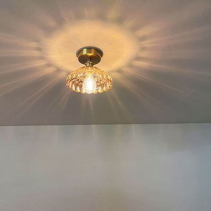 Vintage Brass Glass Dome 1-light Semi-flush Mount Ceiling Light