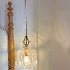 Modern Art Deco Brass Checkered Glass Shade Crystal Beads 1-light Pendant Light for Living Room