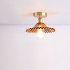 Japanese Vintage Glass Brass Lotus 1-Light Semi-Flush Mount Ceiling Light Lumendat