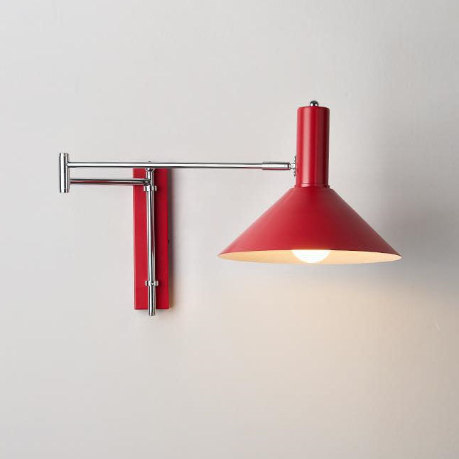 Modern Minimalist Round Tapered Iron 1-Light Retractable Wall Sconce Lamp For Bedroom Lumendat