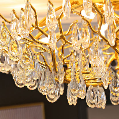 Modern Luxury Semicircular Dendritic Iron Crystal 10/12 Light Semi-Flush Mount Ceiling Light For Living Room
