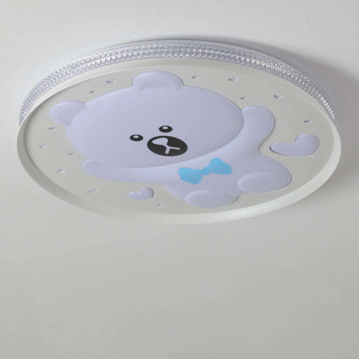 Lumendat Contemporary Creative Kids Round Bear Iron Acrylic LED Flush Mount Ceiling Light For Bedroom Lumendat