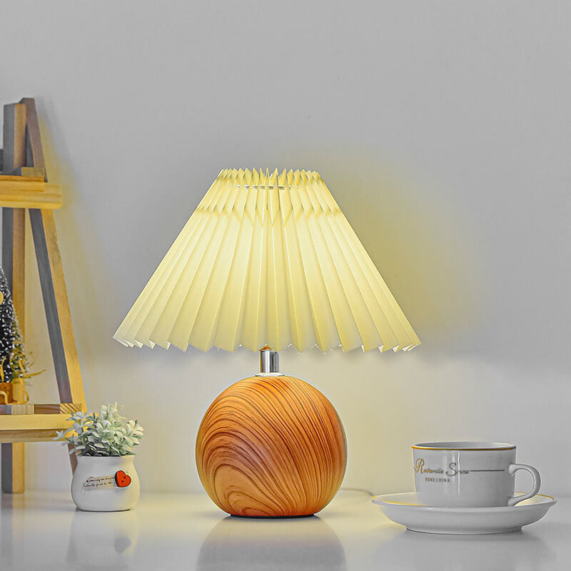 Nordic Vintage Pleated Wood Ball Base LED Table Lamp Lumendat