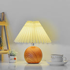 Nordic Vintage Pleated Wood Ball Base LED Table Lamp Lumendat