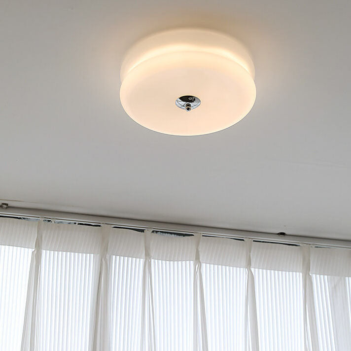 French Minimalist Cream Glass Round LED Flush Mount Ceiling Light BulbSquare