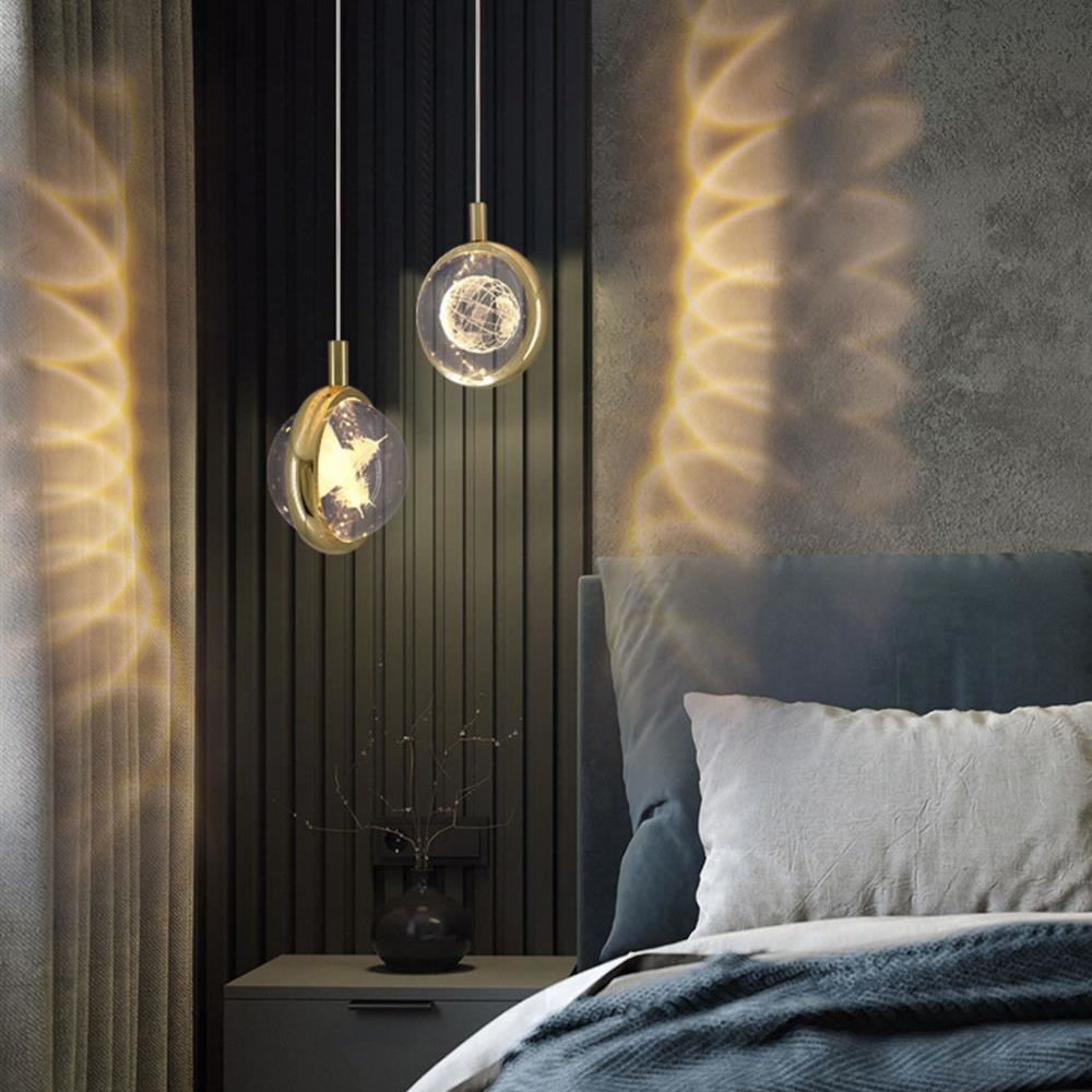 Modern Minimalist Round Ball Aluminum Crystal LED Pendant Light for Bedroom BulbSquare