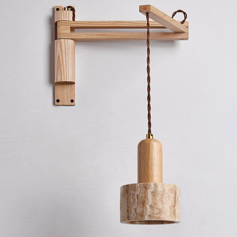 Japanese Modern Wood Retractable Folding 1-Light Wall Sconce Lamp Lumendat