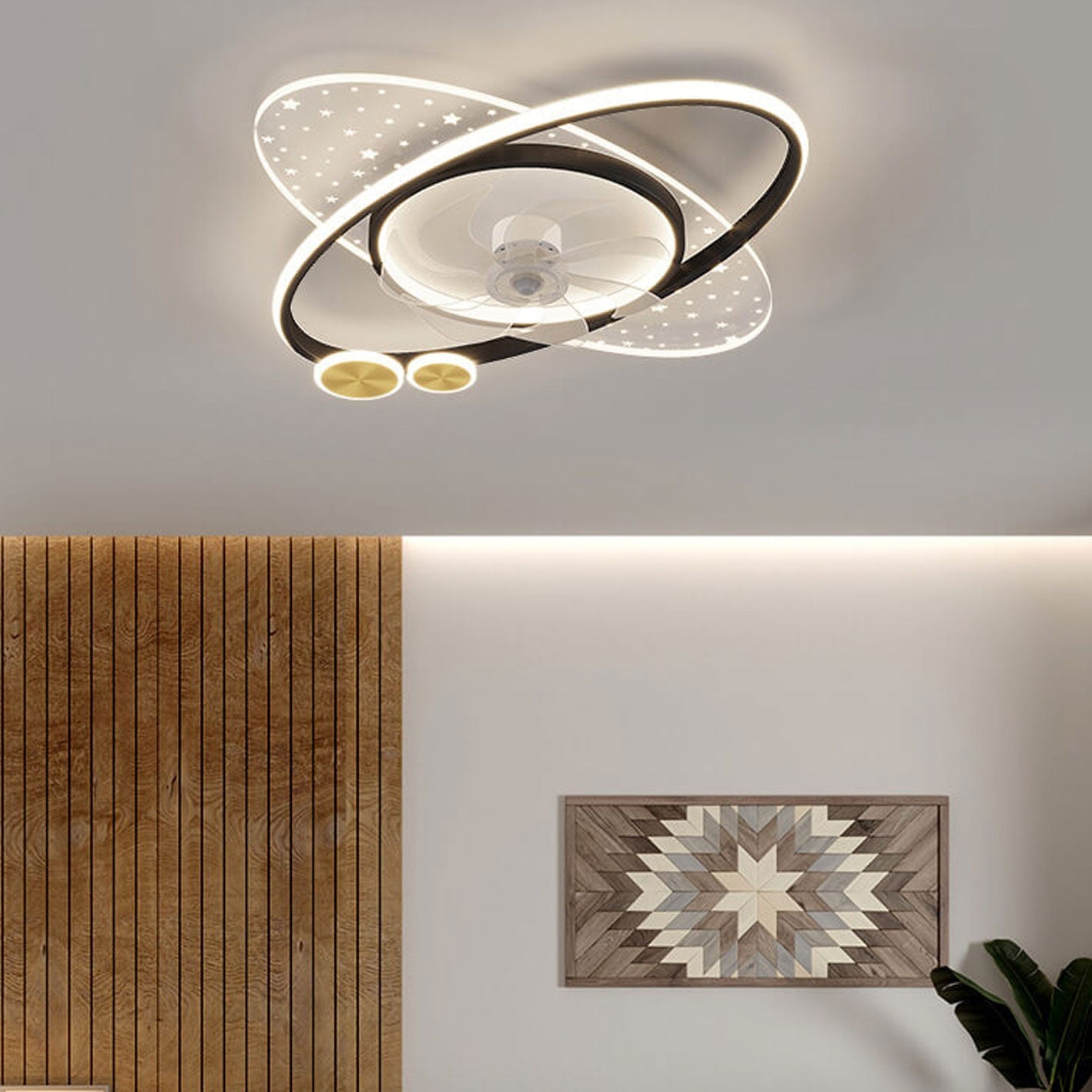 Lumendat Modern Creative Planet Star Effect LED Flush Mount Ceiling Fan Light Lumendat