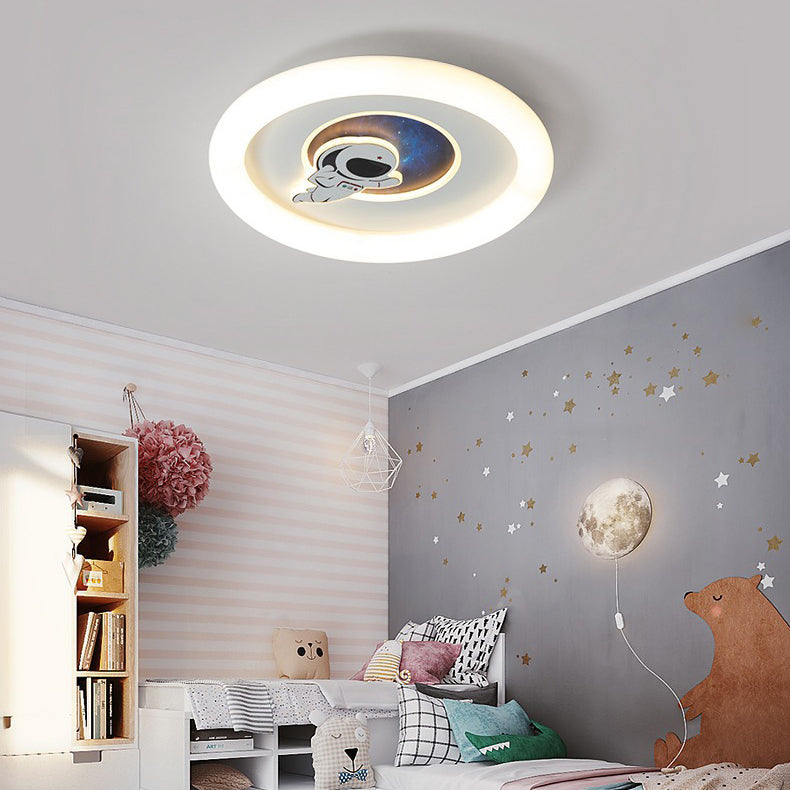 Lumendat Contemporary Creative Kids Round Rocket Astronaut Iron Acrylic LED Flush Mount Ceiling Light For Bedroom Lumendat
