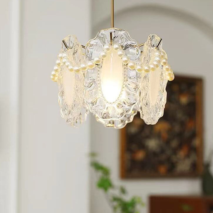 French Light Luxury Hardware Glass 1-Light Pendant Light