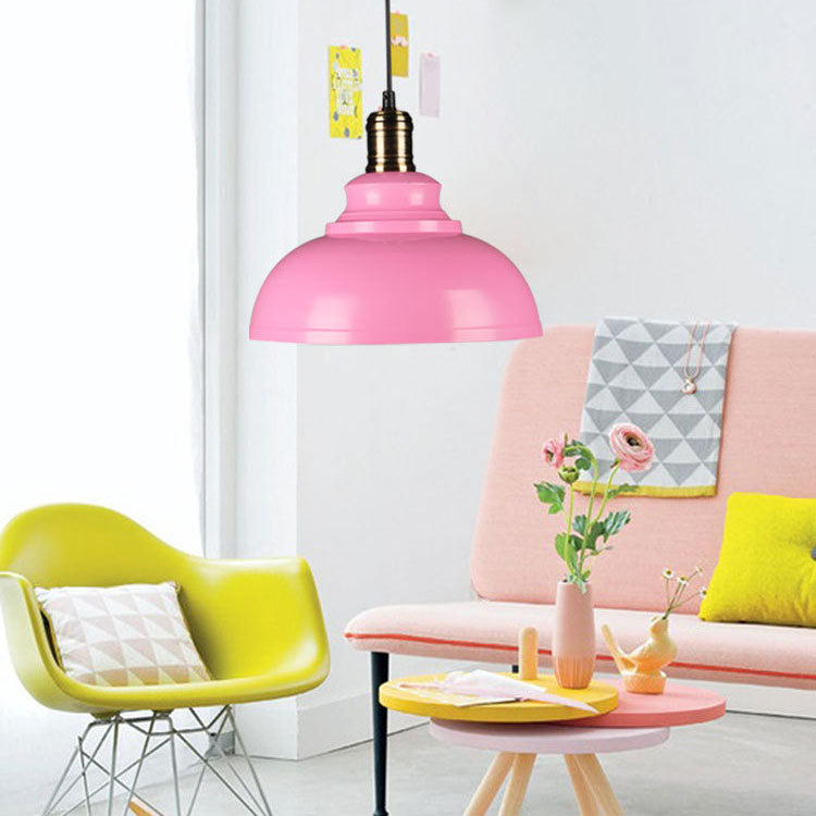 Industrial Simple Dome Round Pot Lid Iron 1-light Pendant Light BulbSquare