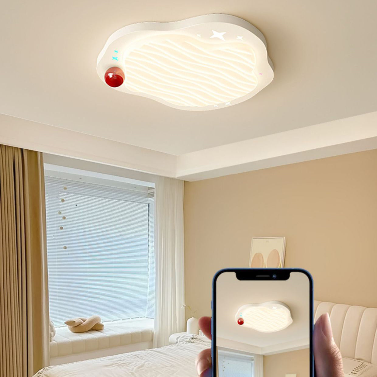 Lumendat Contemporary Creative Kids Ruffled Egg Shaped Square Iron PE LED Flush Mount Ceiling Light For Bedroom Lumendat
