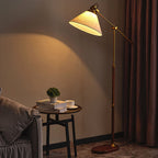 Traditional Vintage Fabric Cone Metal Ash Wood 1-Light Standing Floor Lamp For Bedroom Lumendat