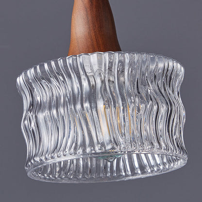Modern Transitional Walnut Brass Round Glass Shade 1-light Pendant Light for Living Room