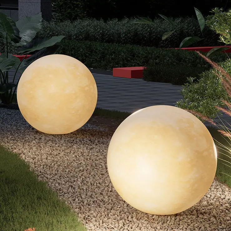 Contemporary Nordic Solar Waterproof Pe Resin Round Moon LED Pendant Light for Outdoor Patio Lumendat