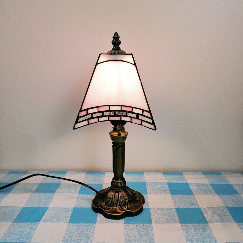 European Vintage Tiffany Square Stained Glass Iron 1-Light Table Lamp Lumendat