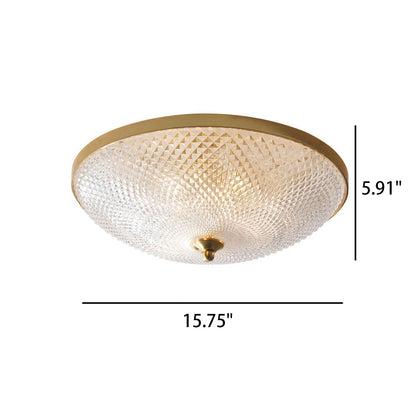 Vintage Luxury Round Brass Glass Bowl 3-Light Flush Mount Ceiling Light