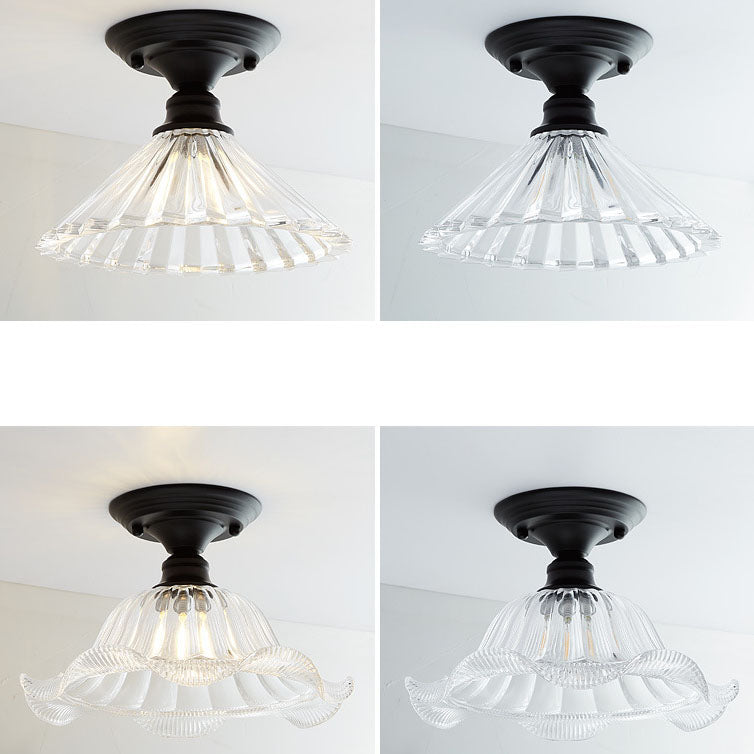 Nordic Vintage Glass Floral Round Geometry 1-Light Semi-Flush Mount Ceiling Light Lumendat