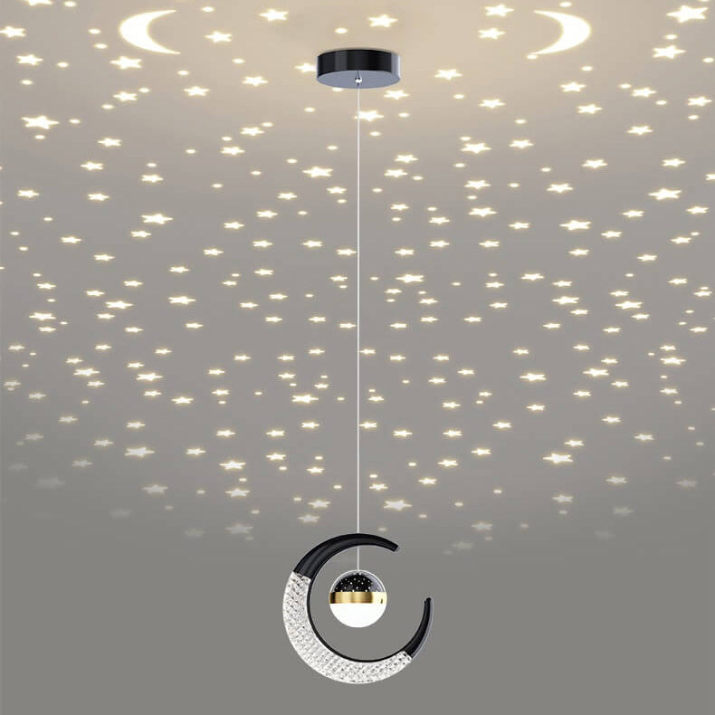 Contemporary Creative Iron Acrylic Moon LED Pendant Light for Bedroom