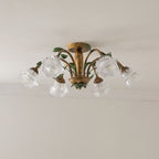 Traditional Rustic Floral Iron Glass 6/8/10 Light Semi-Flush Mount Ceiling Light For Living Room Lumendat