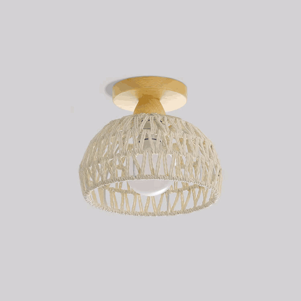 Traditional Japanese Rattan Art Round 1-Light Semi-Flush Mount Ceiling Light For Entryway Lumendat