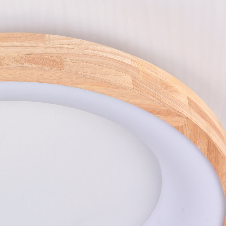 Nordic Minimalist Log Wood Round LED Flush Mount Ceiling Light Lumendat