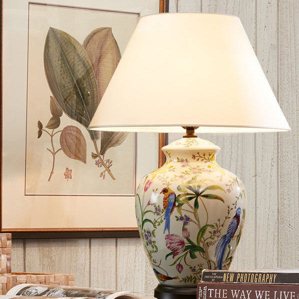 Modern Retro Ceramic Idyllic Flower and Bird 1-Light Table Lamp Lumendat