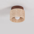 Japanese Wabi-Sabi Yellow Travertine Column Wood 1-Light Semi-Flush Mount Ceiling Light Lumendat