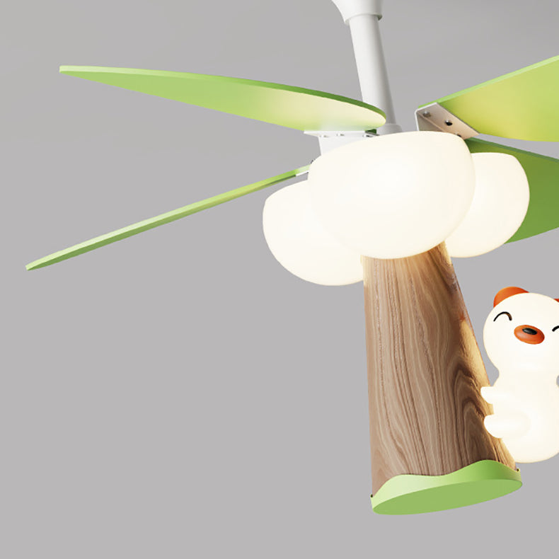 Lumendat Contemporary Creative Kids PVC Iron Wood Tree Bear LED Semi-Flush Mount Ceiling Fan Light For Bedroom Lumendat