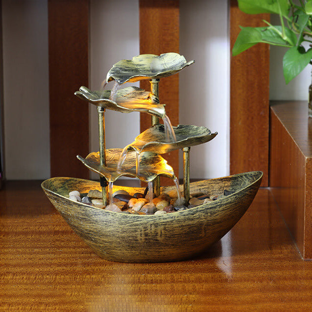 Creative Lotus Leaf Yuanbao Flowing Fountain LED Decorative Table Lamp Lumendat