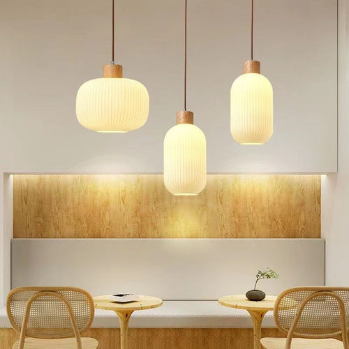 Japanese Minimalist Log Wood Strip Glass Jar 1/2/3 Light Island Light Chandelier