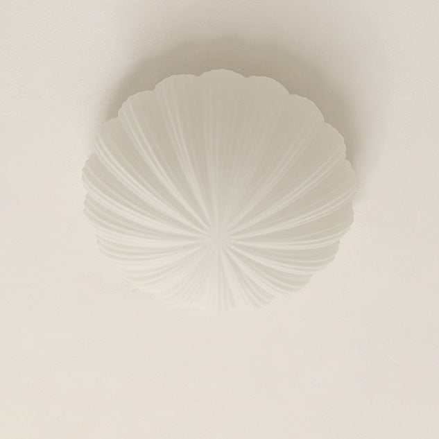 Modern French Cream Shell Glass LED Flush Mount Ceiling Light BulbSquare