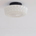 Traditional French Iron Glass Stripes Round Drum LED Semi-flush Mount Ceiling Light for Living Room & Bedroom Lumendat