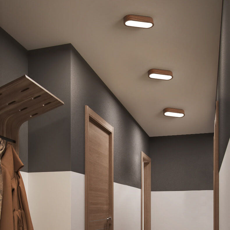 Modern Minimalist Oval Strip Wood Grain Metal LED Flush Mount Ceiling Light for Hallway