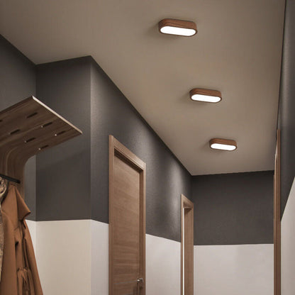 Modern Minimalist Oval Strip Wood Grain Metal LED Flush Mount Ceiling Light for Hallway