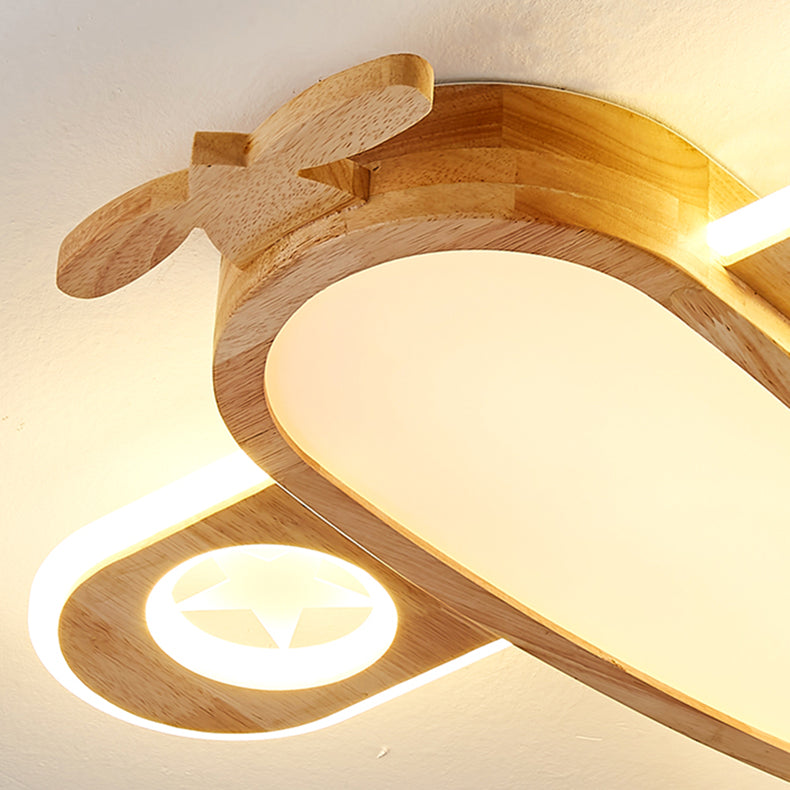 Lumendat Contemporary Creative Woodgrain Cartoon Animal Bee Aircraft Acrylic LED Kids Flush Mount Ceiling Light For Living Room Lumendat